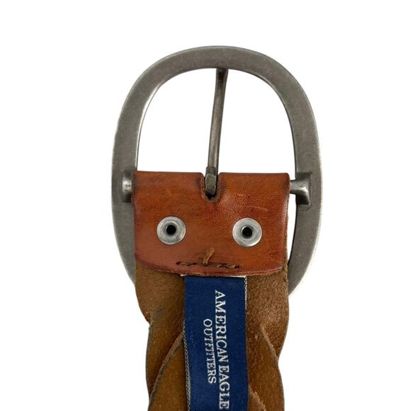American Eagle Unisex Leather Braided Belt Medium Adjustable Brown 70s Boho - Picture 5 of 9